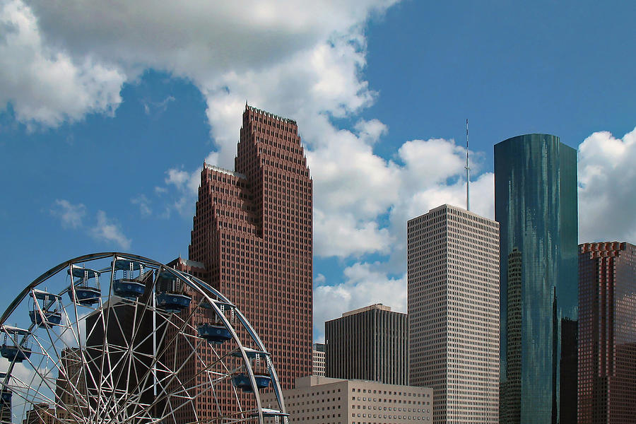 Downtown Houston With Ferris Wheel Photograph by Connie Fox