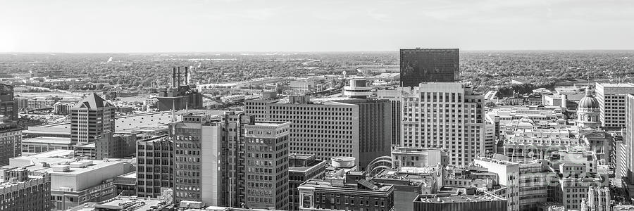 Downtown Indianapolis Indiana Cityscape Black and White Panorami Photograph by Paul Velgos