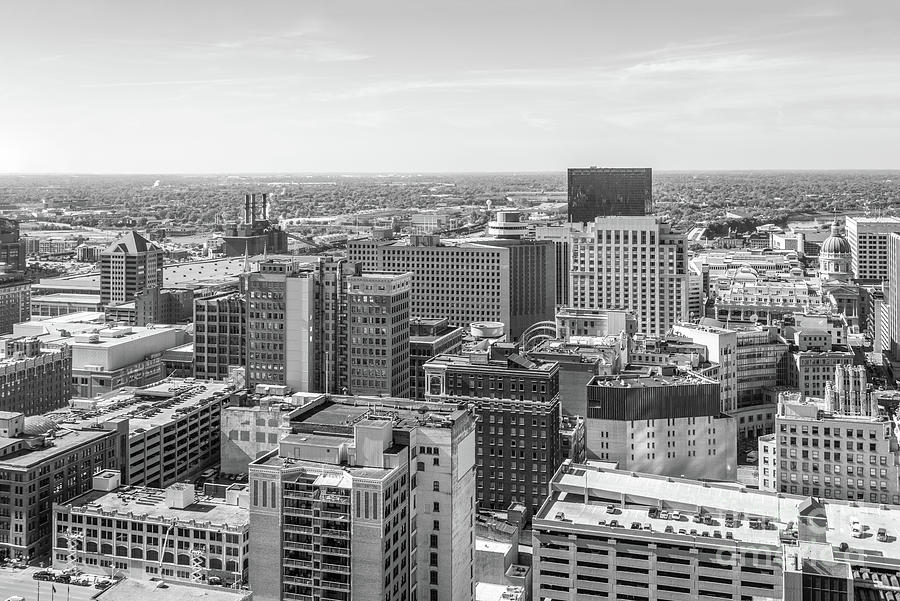 Downtown Indianapolis Indiana Cityscape Black and White Photo Photograph by Paul Velgos