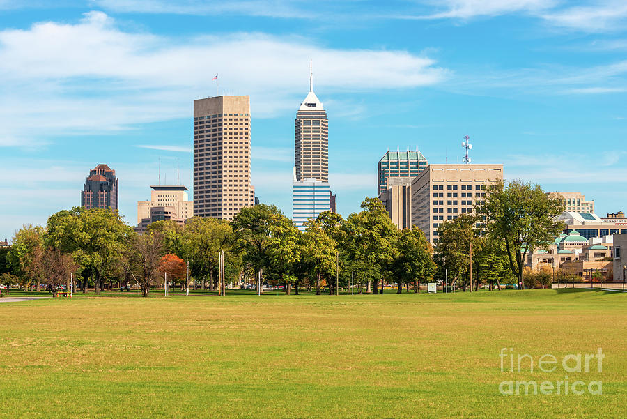 Downtown Indianapolis Indiana Skyline and Military Park Photo Photograph by Paul Velgos