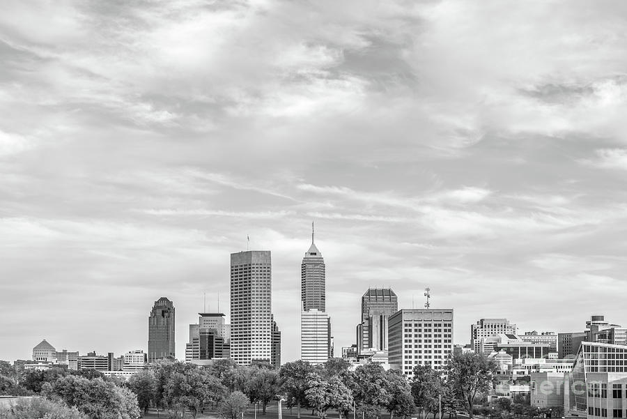 Downtown Indianapolis Indiana Skyline Big Sky Black and White Ph Photograph by Paul Velgos