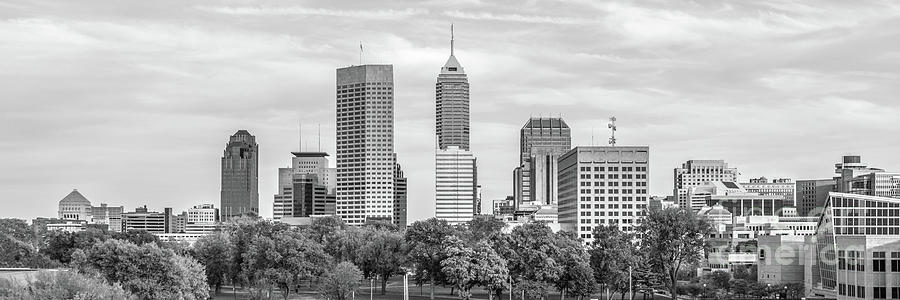 Downtown Indianapolis Indiana Skyline Black and White Panorama P Photograph by Paul Velgos