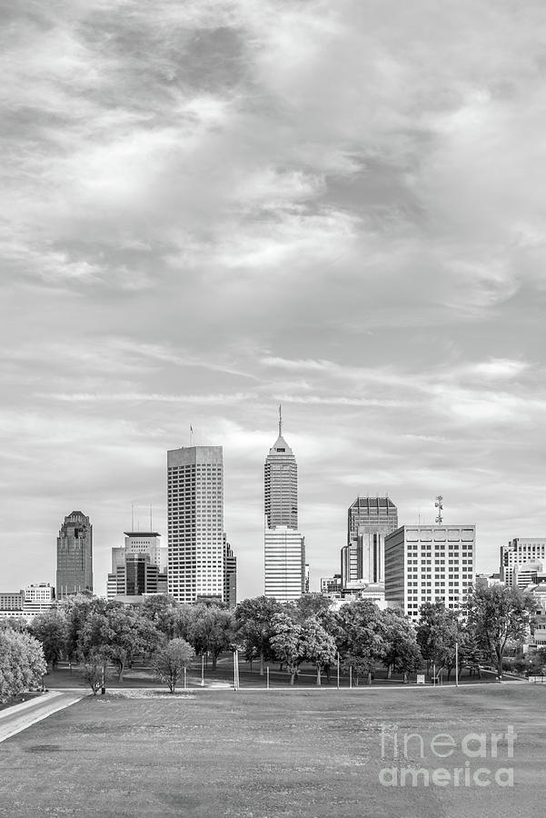 Downtown Indianapolis Indiana Skyline Vertical Black and White P Photograph by Paul Velgos