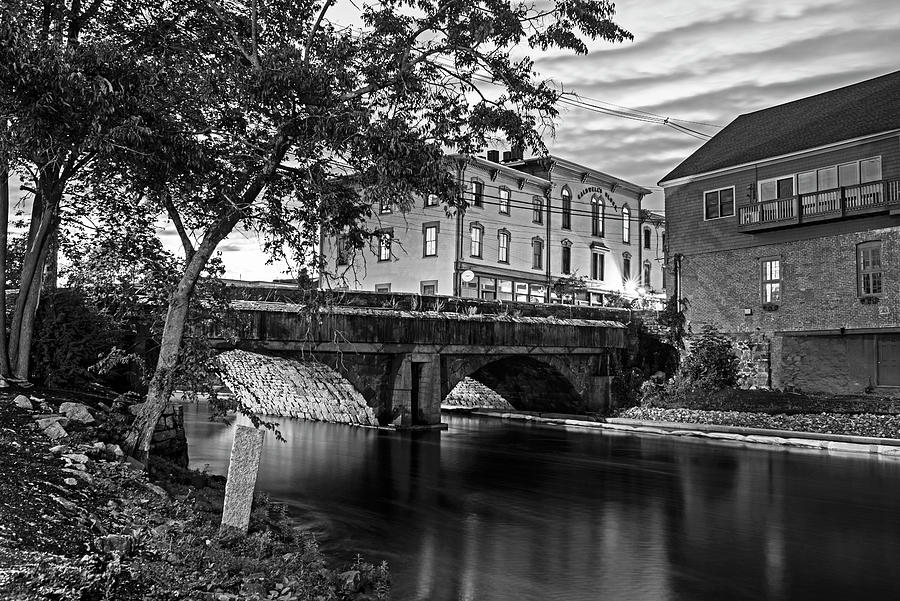 Downtown ipswich Sunset Choate Bridge Ipswich River Black and White Photograph by Toby McGuire