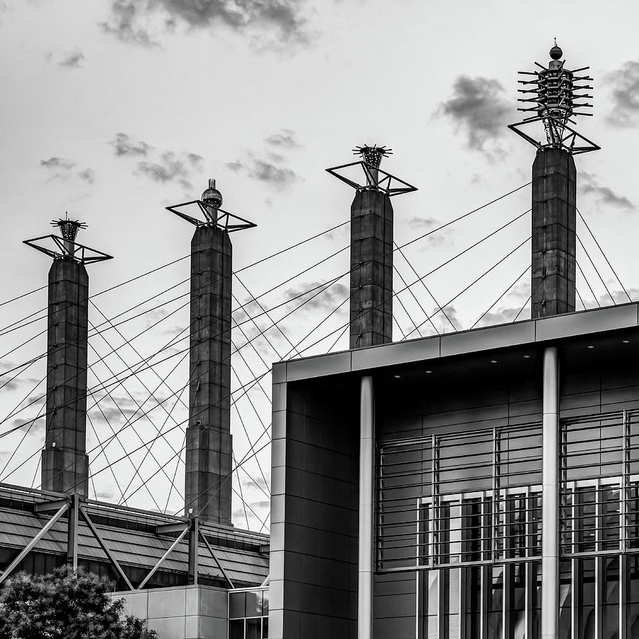 Black And White Photograph - Downtown Kansas City Sky Stations in Monochrome 1x1 by Gregory Ballos