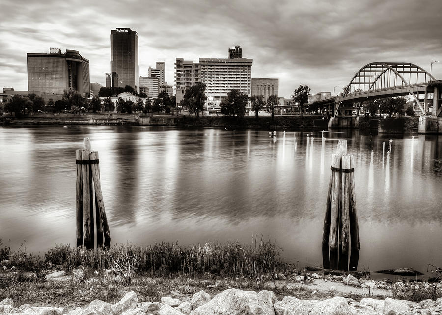 Downtown Little Rock City Skyline Over The Arkansas River In Sepia Photograph by Gregory Ballos