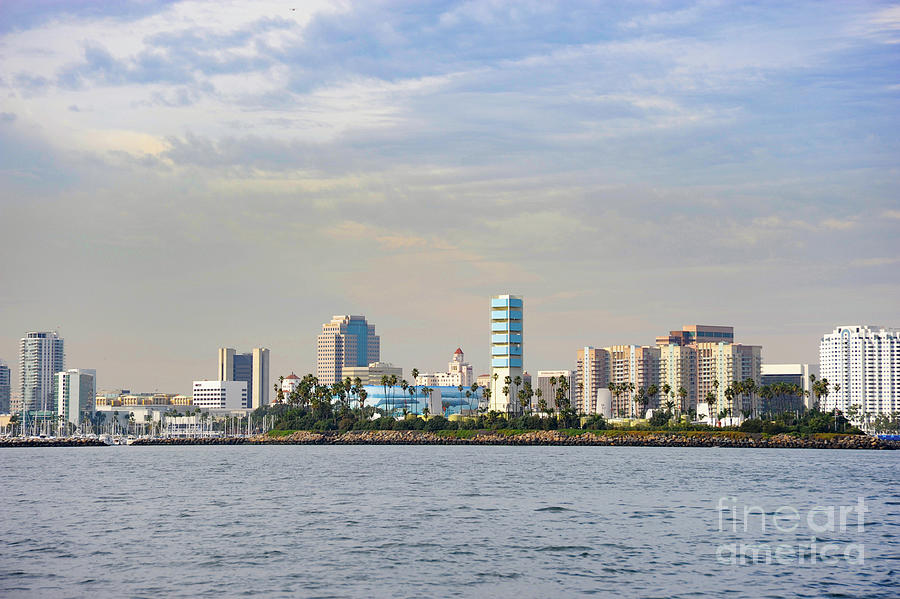 Downtown Long Beach taken from a sailboat in the harbor.  Photograph by Gunther Allen