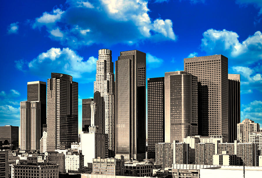 Downtown Los Angeles skyline - with the blue sky isolated Digital Art by Nicko Prints