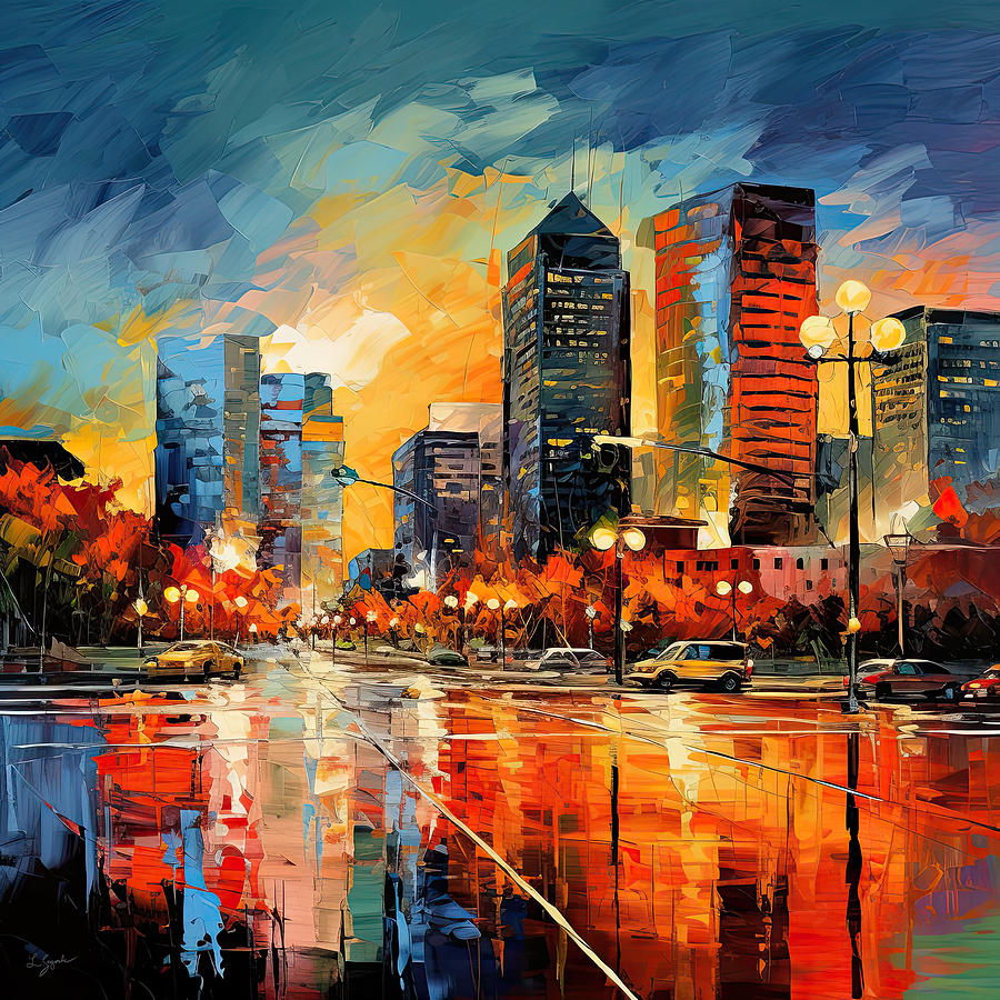 Downtown Louisville - Colorful Abstract Art Painting by Lourry Legarde