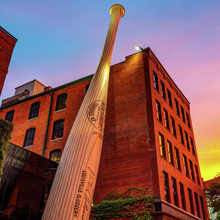 Downtown Louisville Kentucky Baseball Bat Slugger At Sunset 1x1 Photograph