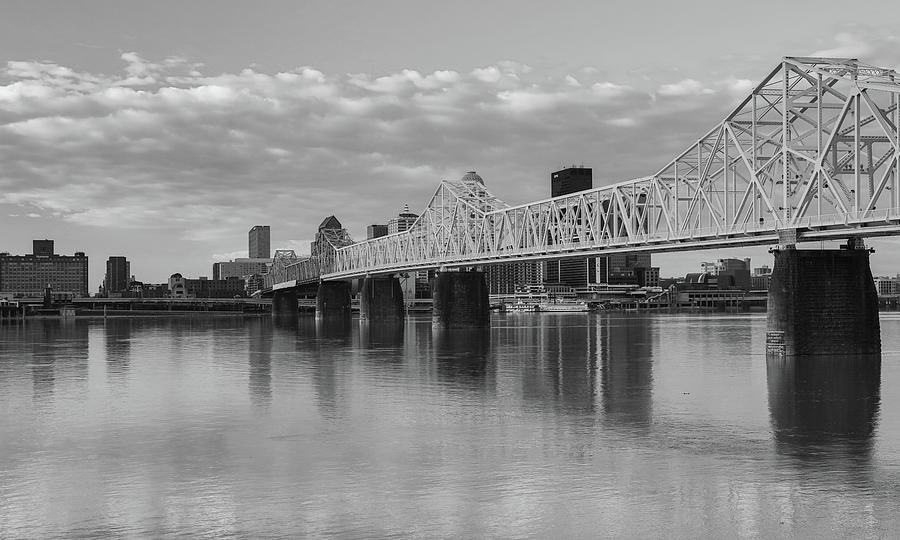 Downtown Louisville Skyline Bridge Black And White Photograph by Dan Sproul