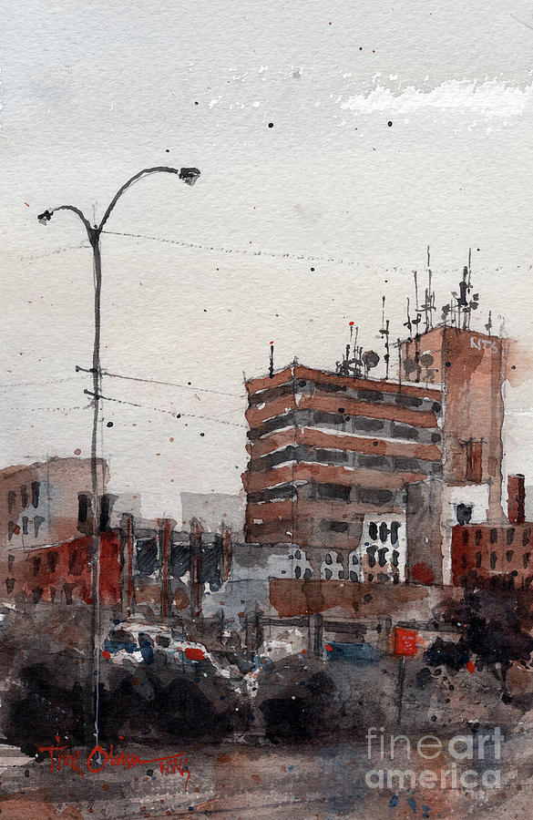 Downtown Lubbock with Vios Painting by Tim Oliver