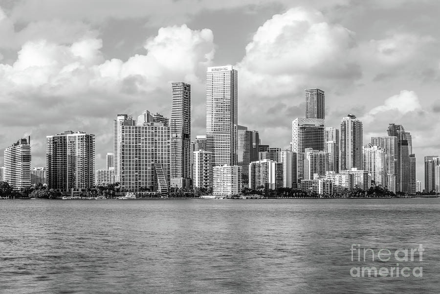 Downtown Miami Florida City Skyline Black and White Photo Photograph by Paul Velgos