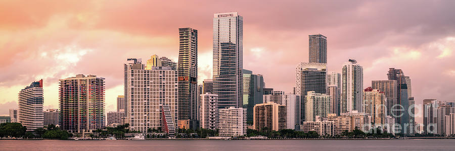 Downtown Miami Florida Skyline at Sunset Panoramic Picture Photograph by Paul Velgos