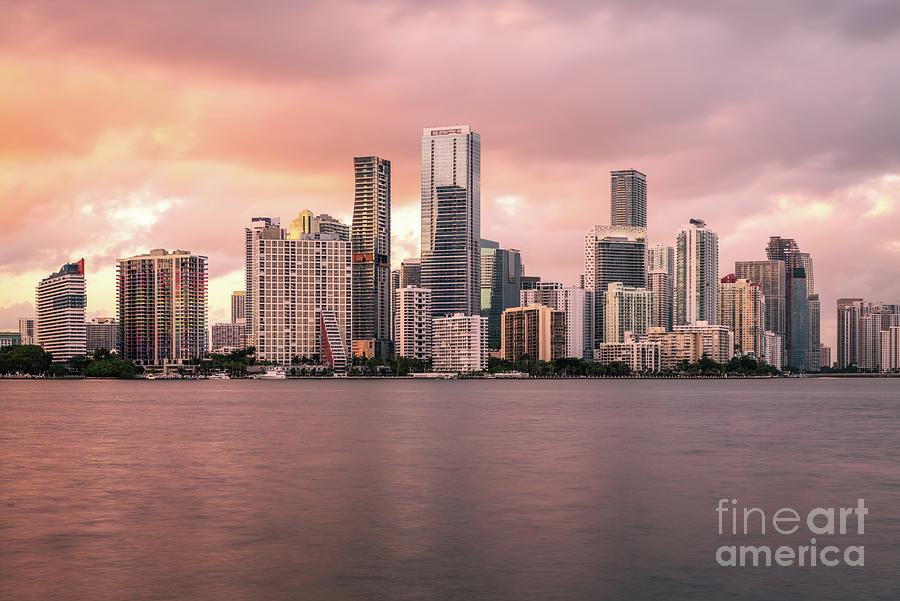 Downtown Miami Florida Skyline at Sunset Picture Photograph by Paul Velgos