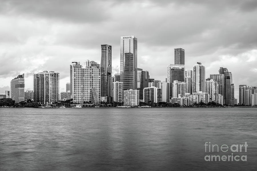 Downtown Miami Florida Skyline Black and White Picture Photograph by Paul Velgos