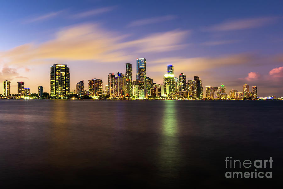 Downtown Miami Skyline at Night Photo Photograph by Paul Velgos