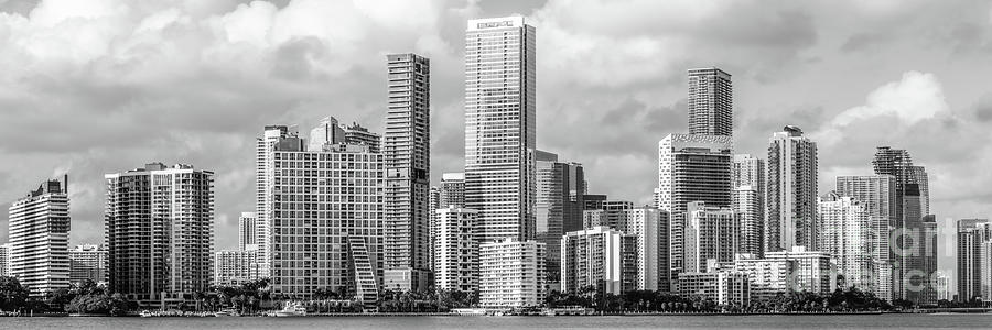Downtown Miami Skyline Black and White Panorama Photo Photograph by Paul Velgos