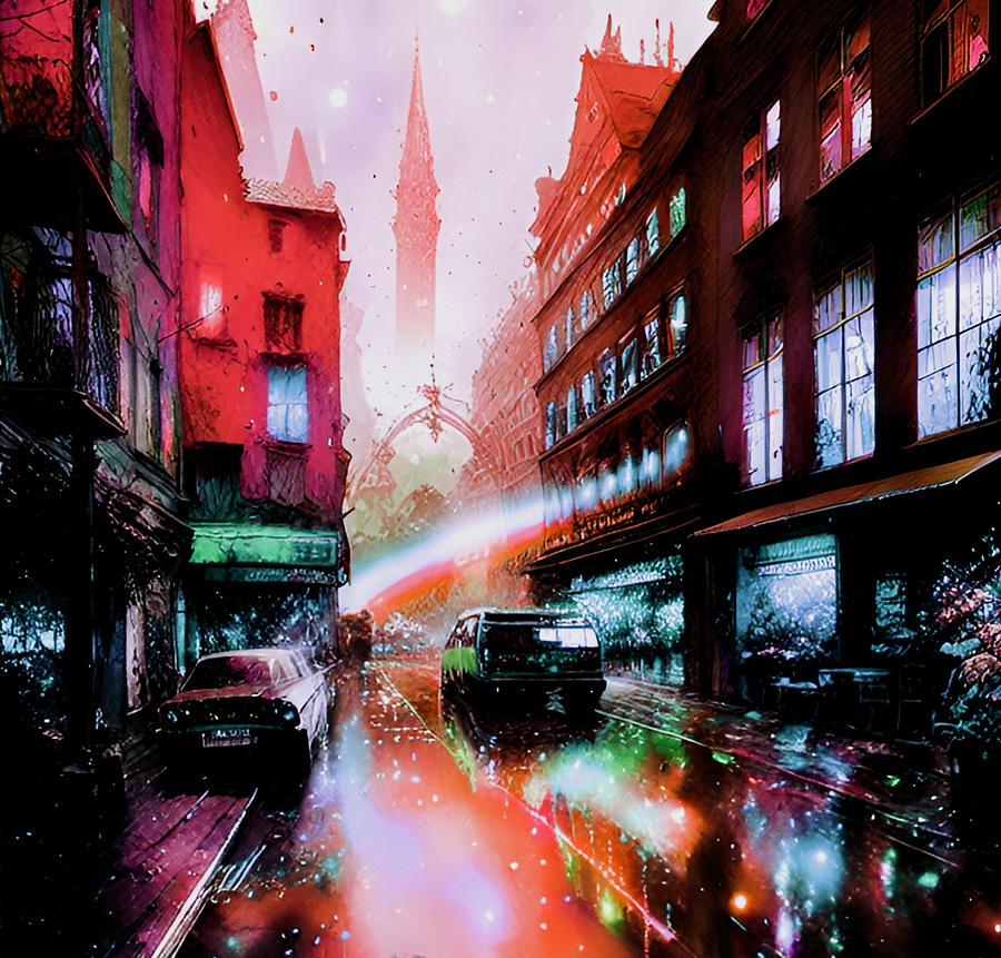 Car Digital Art - Downtown Miracle AI Art - Pink Tone by Designs By Nimros