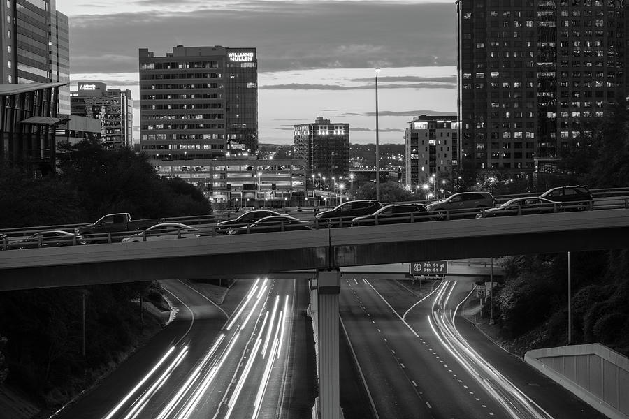 Downtown Morning Commute in Richmond VA Black and White Photograph by Doug Ash