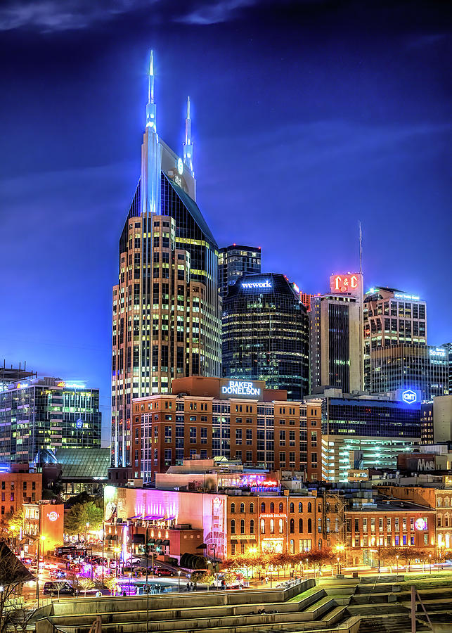 Downtown Nashville at Night Photograph by Susan Rissi Tregoning