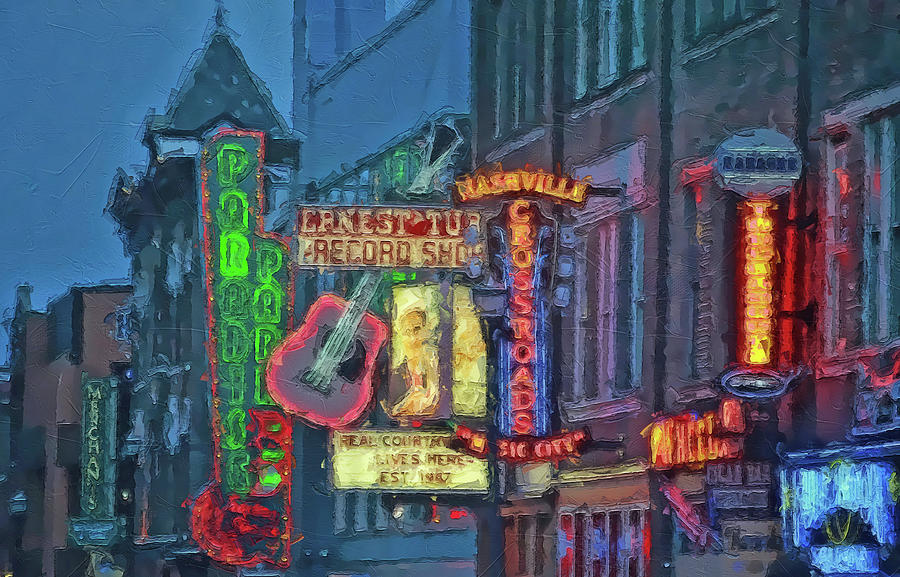 Downtown Nashville Dusk Painting by Dan Sproul