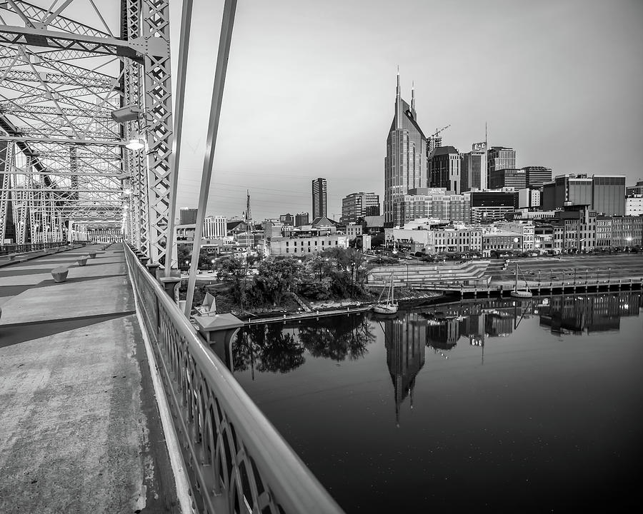 Nashville Skyline Photograph - Downtown Nashville TN Skyline in Black and White by Gregory Ballos