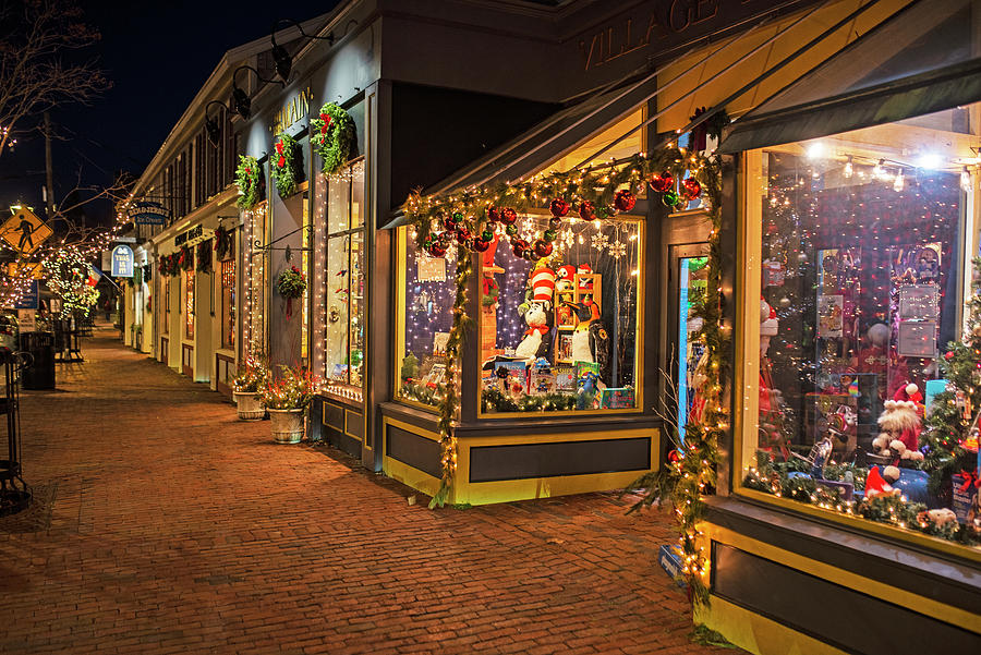 Downtown Ogunquit Maine in Christmas Decorations Photograph by Toby McGuire