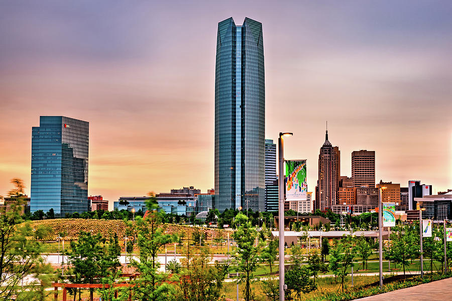 Downtown Okc Skyline From Scissortail Park Photograph By Gregory Ballos