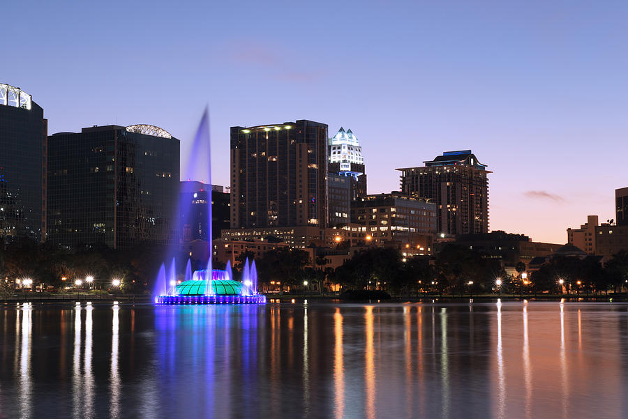Downtown Orlandos Lake Eola at Dusk Photograph by Boogich