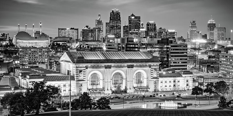 Downtown Panoramic City Skyline Of Kansas City Missouri In Black And ...