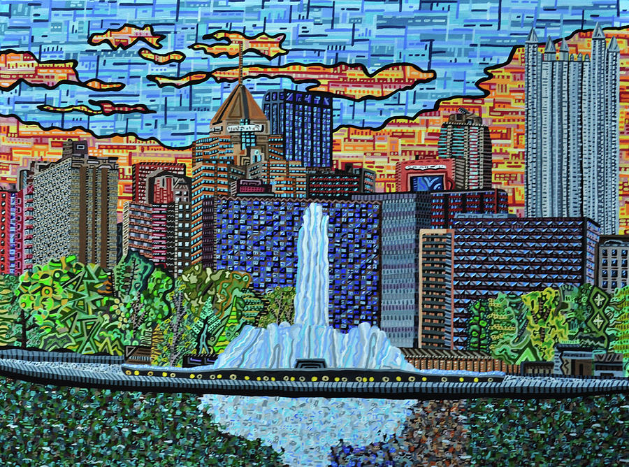 Downtown Pittsburgh - Point State Park Painting by Micah Mullen
