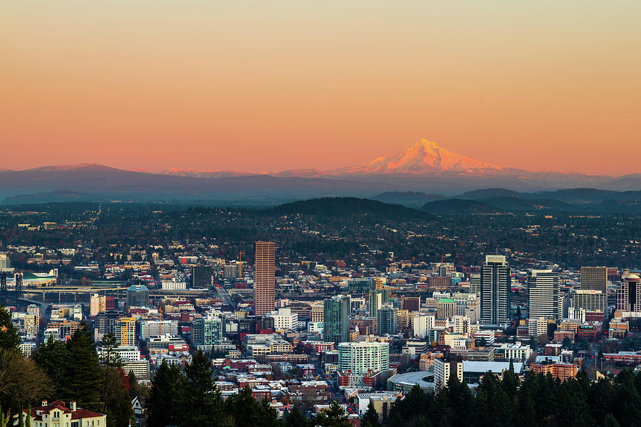 Downtown Portland During Sunset Photograph