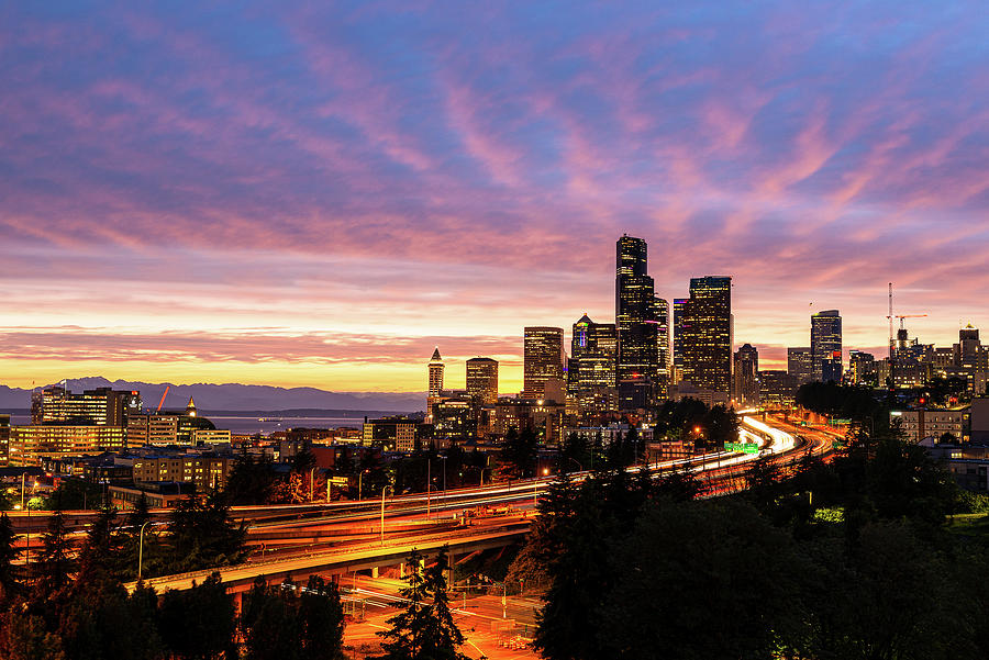 Downtown Seattle in Twilight Digital Art by Michael Lee