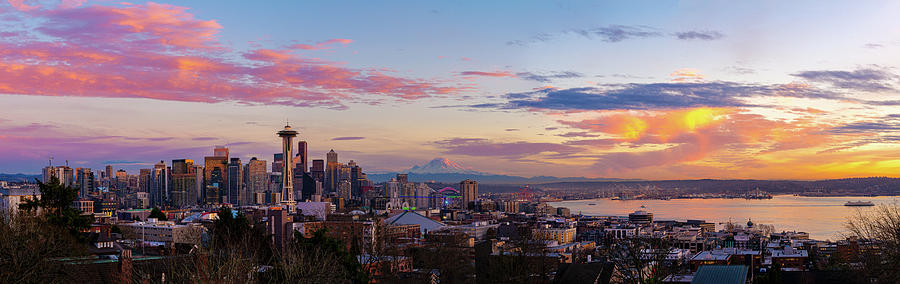 Downtown Seattle panoramic view from Kerry Park Digital Art by Michael Lee