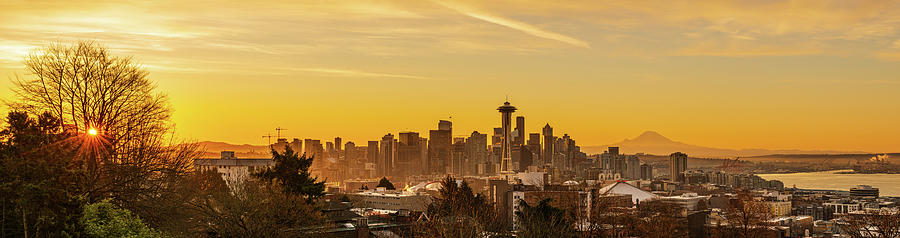 Downtown Seattle Sunrise Panaroma Digital Art by Michael Lee