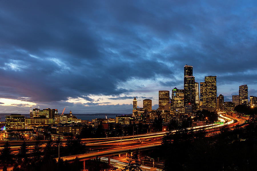 Downtown Seattle viewed from Dr. Jose Rizal Bridge Digital Art by Michael Lee