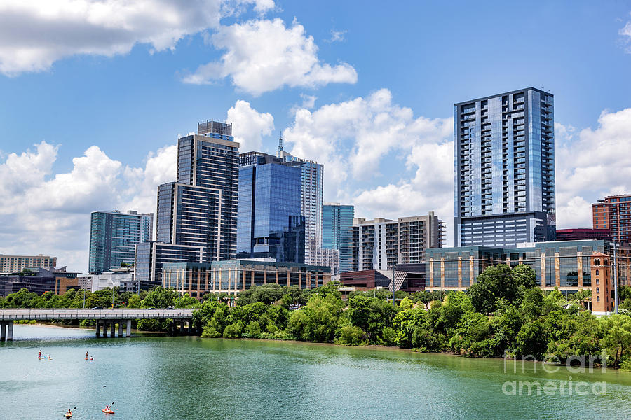 Downtown skyline of Austin, Texas, the USA. Colorado River. Photograph by Michal Bednarek