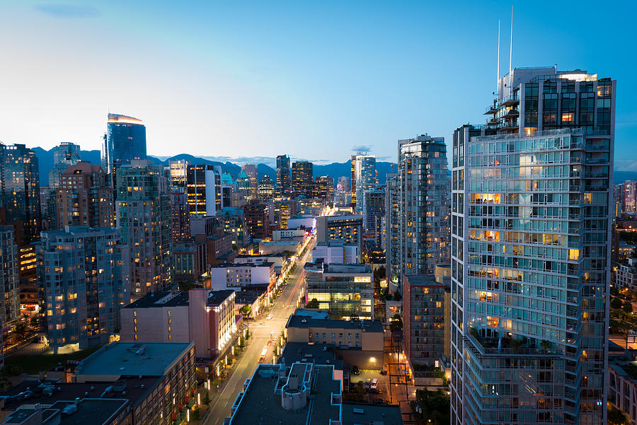 Downtown Vancouver at dusk Photograph by stockstudioX