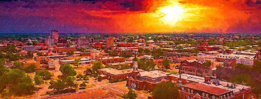 Downtown Waco, Texas, at sunset - digital painting Digital Art by Nicko Prints