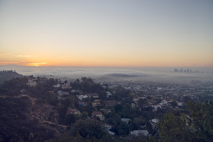 Downward view of sunrise towards Los Angeles Photograph by Justin Case