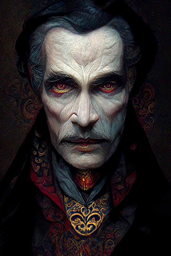 Dracula Halloween Haunted House Portrait Digital Art by Trevor Slauenwhite