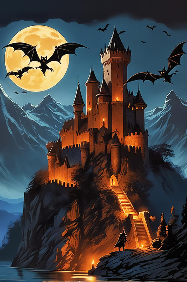 Castle Digital Art - Draculas Castle by Manjik Pictures