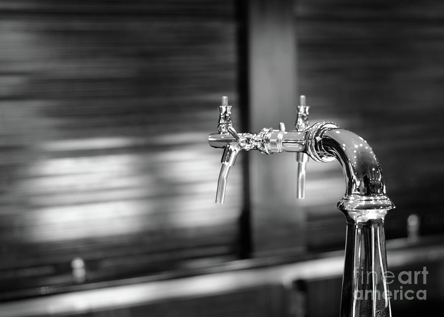 Draft Beer On Tap Bw Photograph