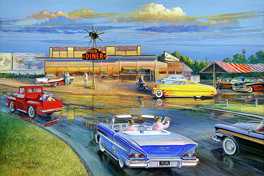 Dragging the Circle - Hub Diner Painting by Randy Welborn