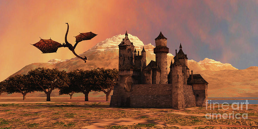 Dragon and Castle Digital Art by Corey Ford