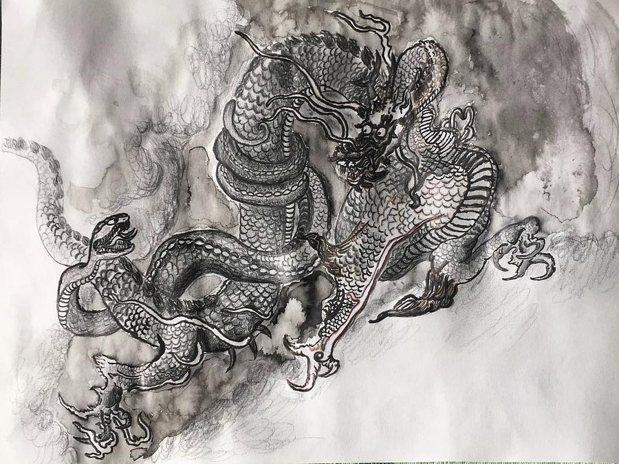 Dragon and Snake Drawing by Sertus Artifex