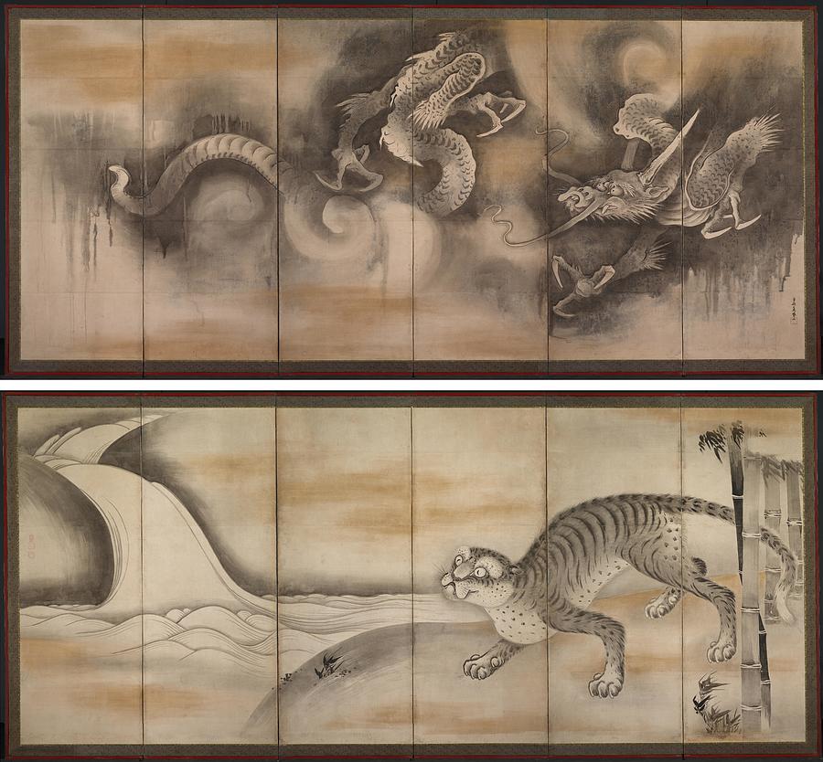 Dragon Painting - Dragon and Tiger by attributed to Soga Nichokuan Ceng Wo Er Zhi An