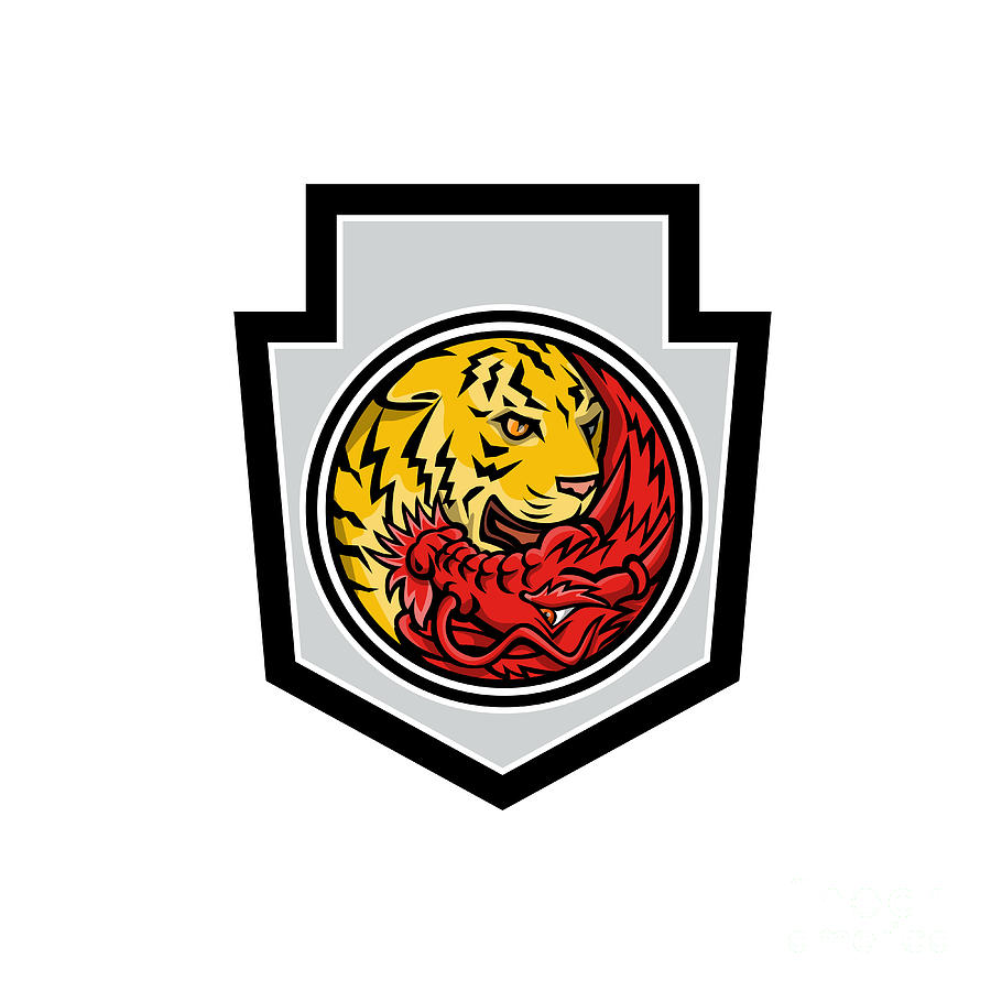 Dragon Digital Art - Dragon and Tiger in Yin Yang Symbol Crest Mascot by Aloysius Patrimonio