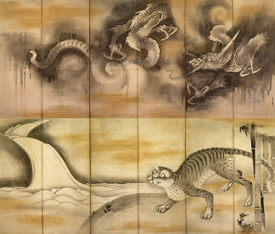 Katsushika Hokusai Painting - Dragon and Tiger by Soga Nichokuan